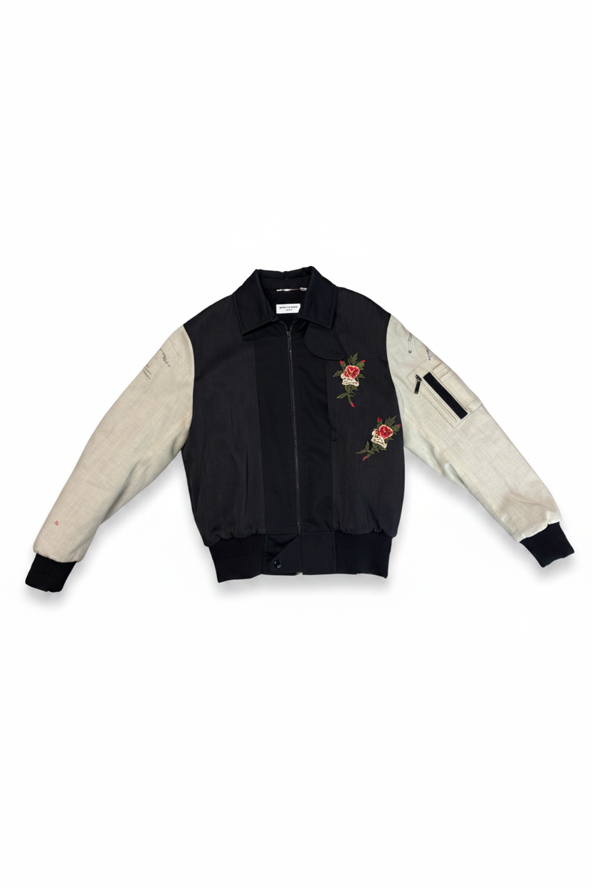 Saint Laurent Teddy Bomber Jacket with Rose Embroidery