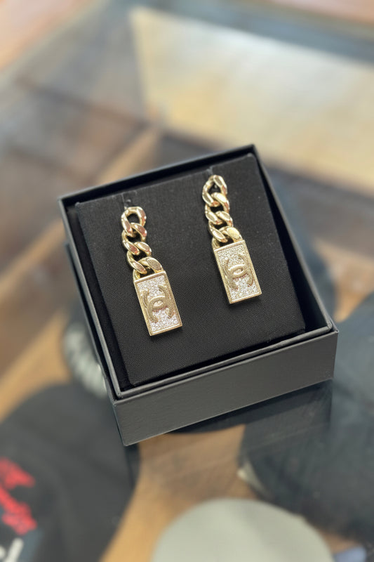 Chanel CC Logo Padlock Drop Earrings