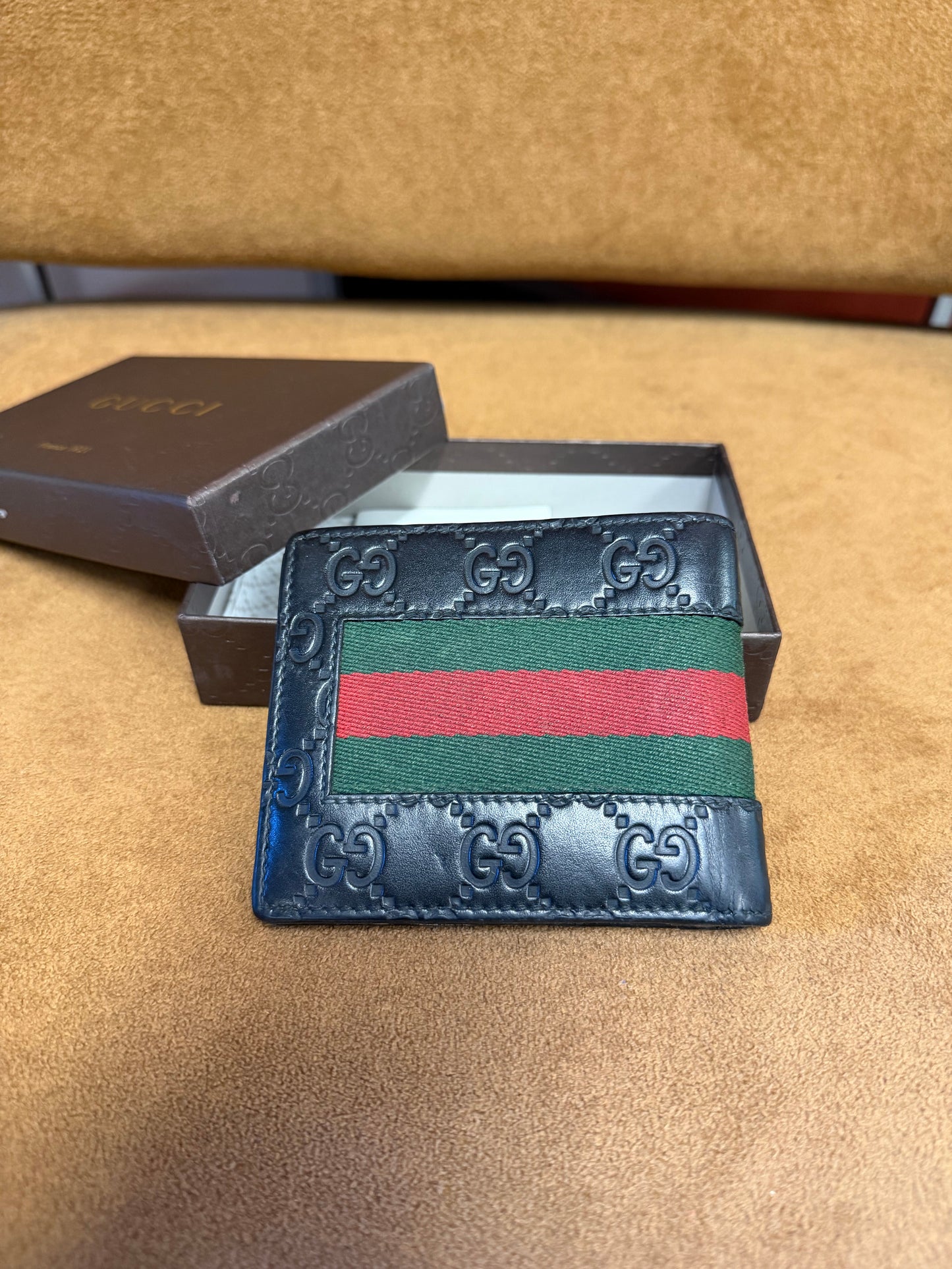 Gucci Web Stripe Microguccissima Leather Bi-Fold Wallet