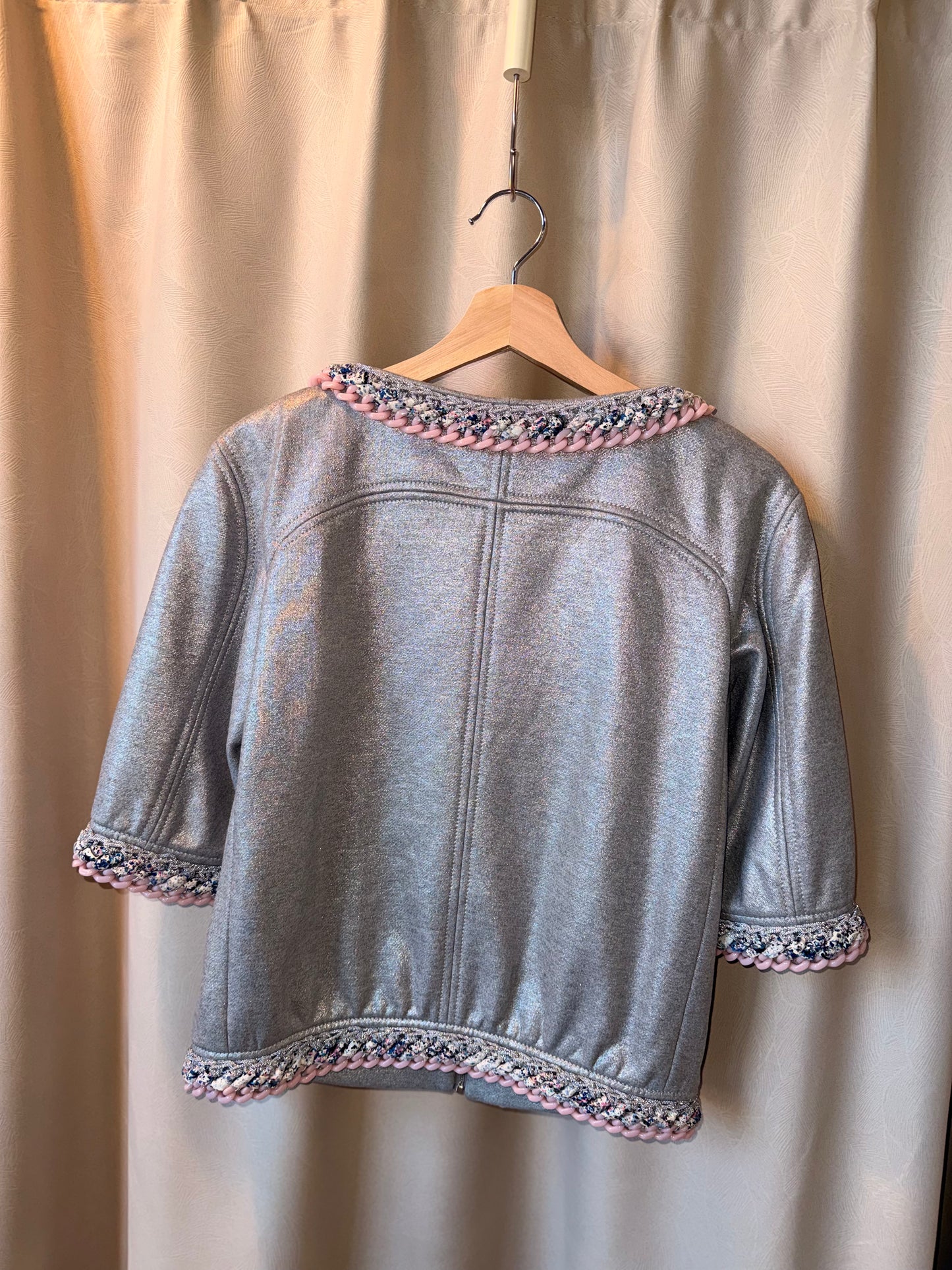 Chanel Metallic Silver Bomber Jacket