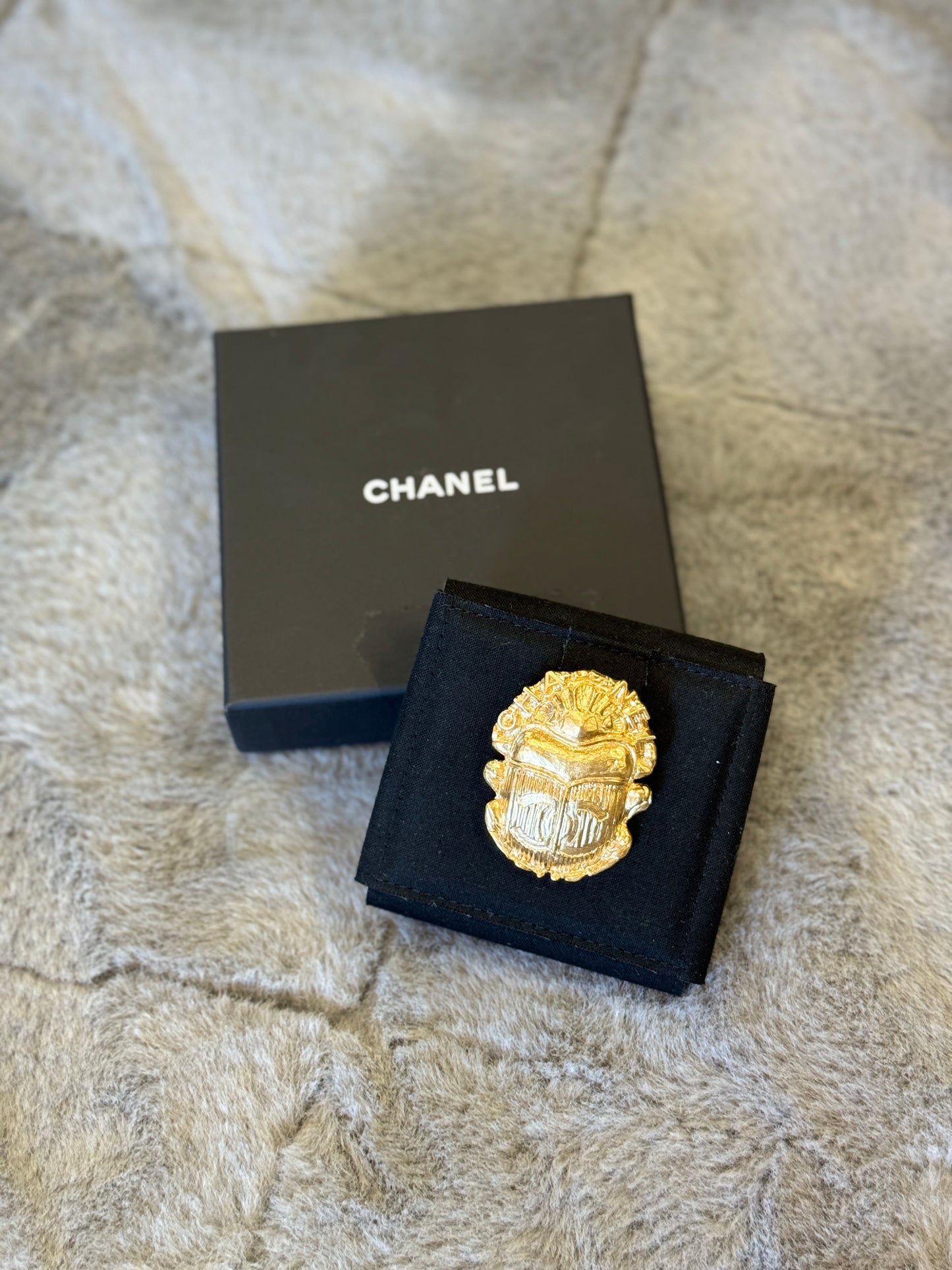 Chanel 19A Gold Scarab Beetle Brooch