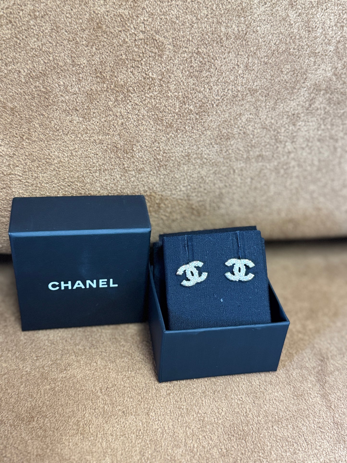 Chanel Crystal Pavé CC Logo Stud Earrings
