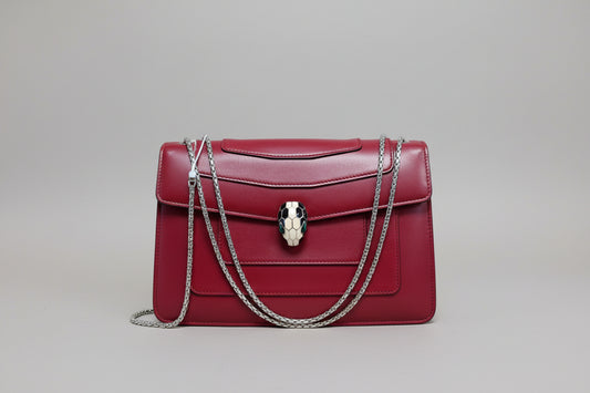 Bvlgari Serpenti Forever Red Calfskin Flap Shoulder Bag