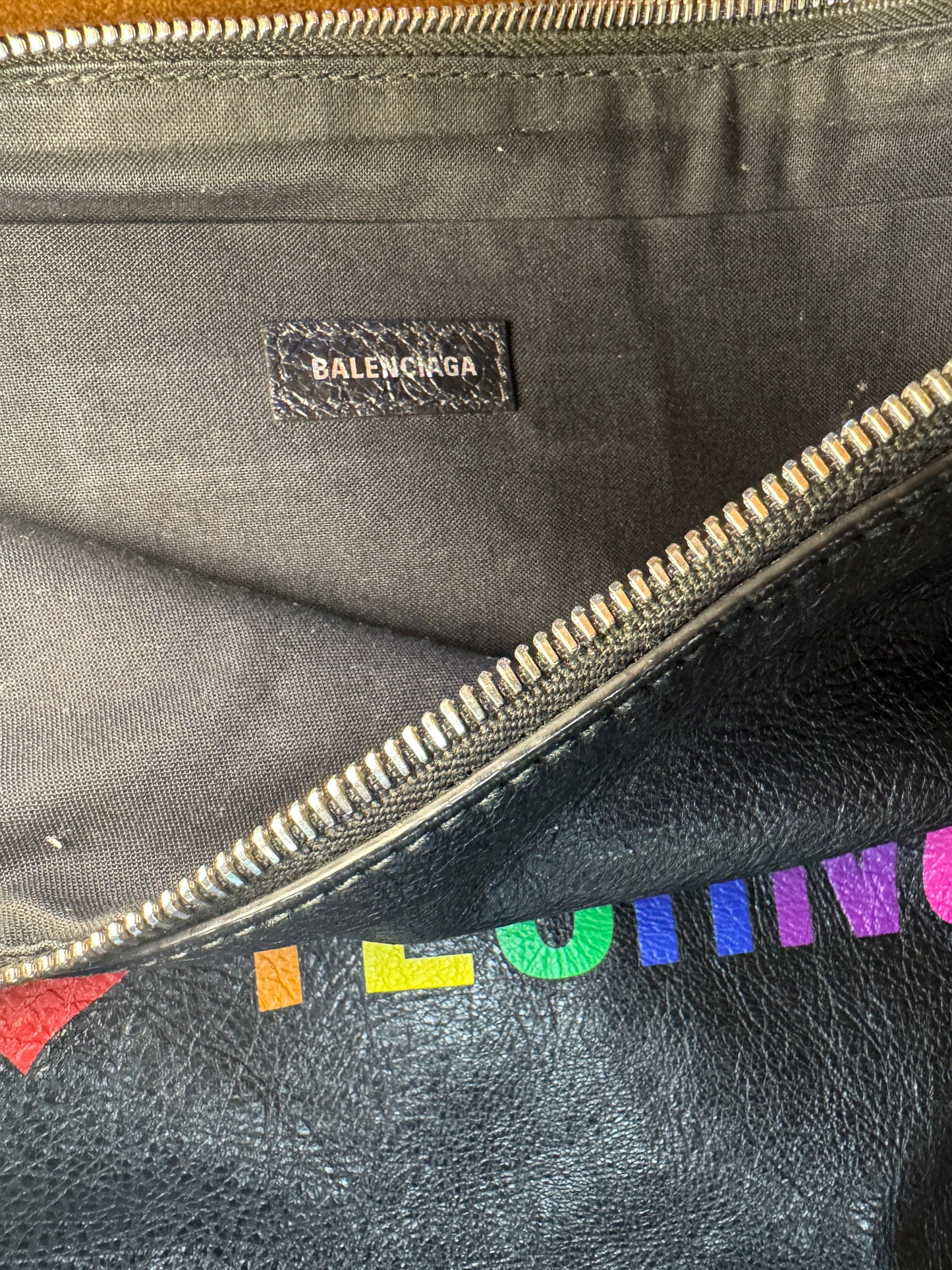 Balenciaga “I Love Techno” Leather Zip Pouch Clutch