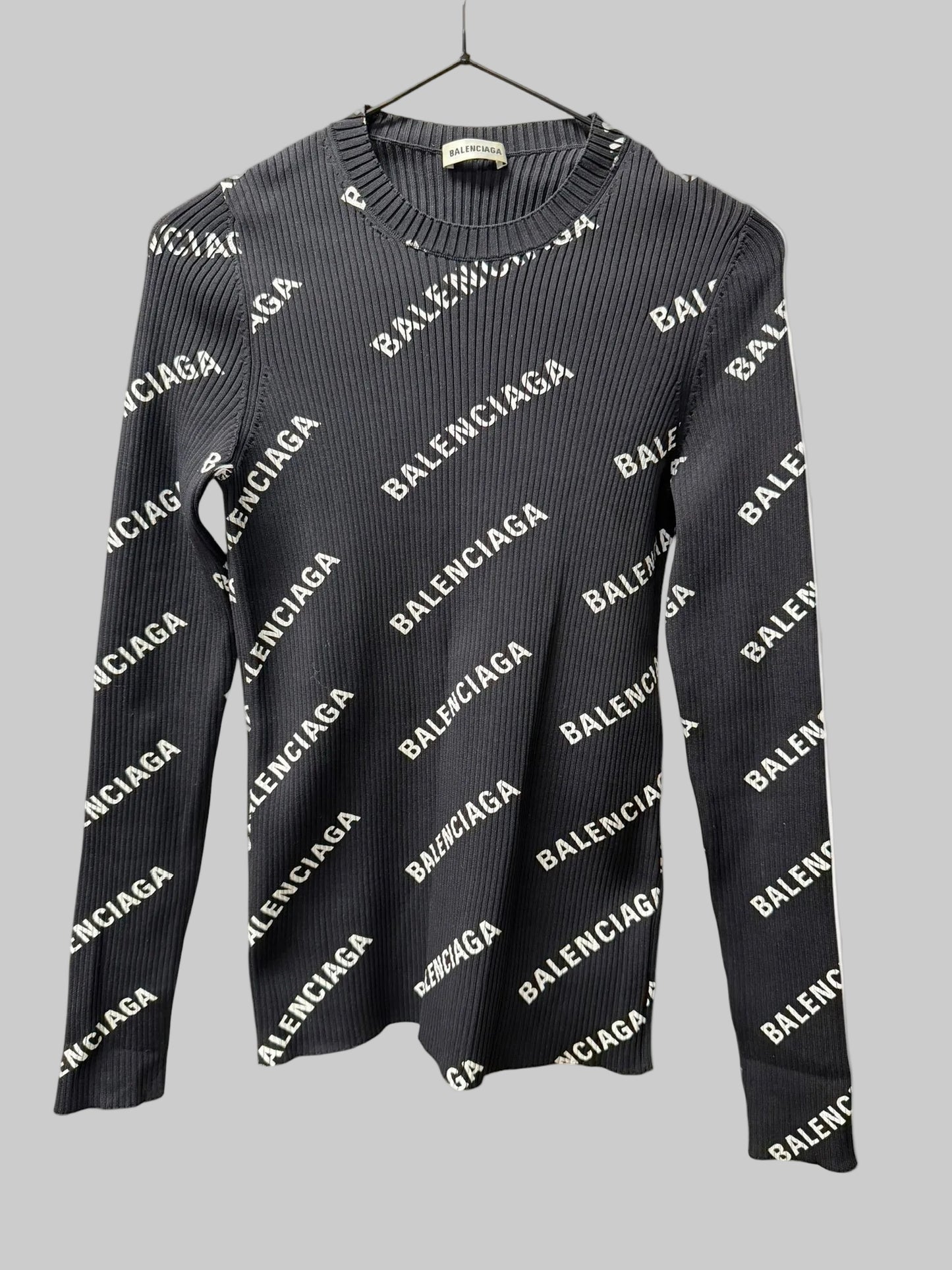 Balenciaga Logo Ribbed-Knit Long Sleeve Top