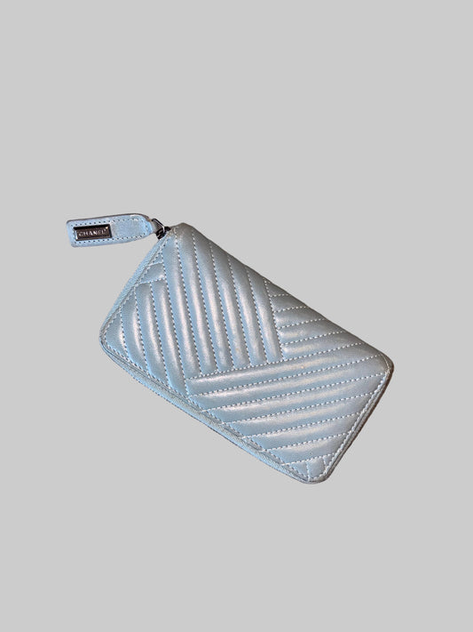 Chanel Pale Blue Quilted Zip Pouch