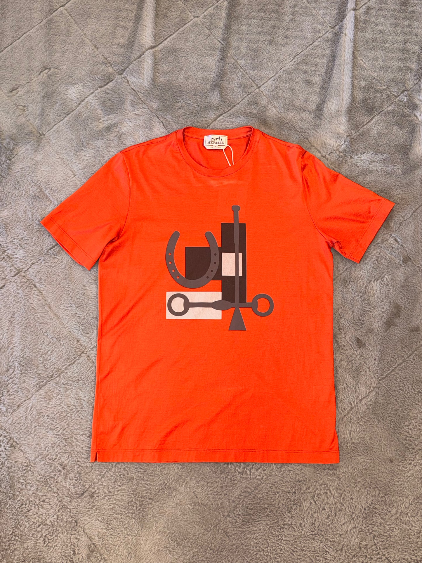 Hermes T Shirt with Geometric Shapes in Orange