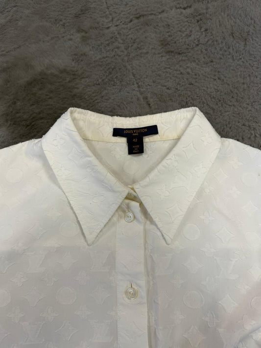 Louis Vuitton White Monogram Jacquard Cotton Button-Down Shirt