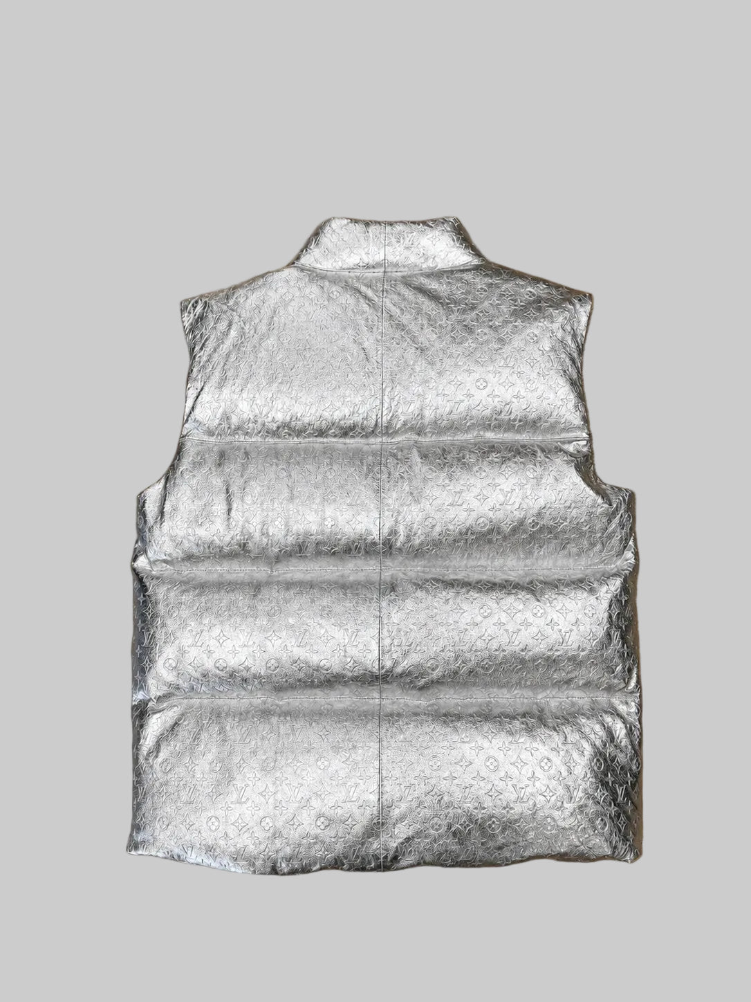 Louis Vuitton Monogram Embossed Metallic Silver Puffer Vest