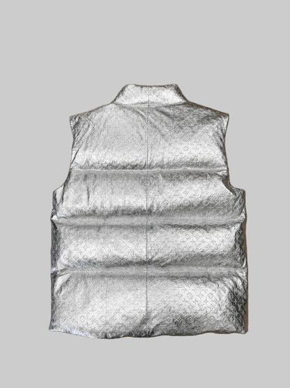 Louis Vuitton Monogram Embossed Metallic Silver Puffer Vest
