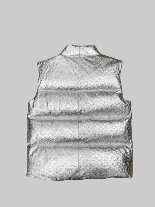 Louis Vuitton Monogram Embossed Metallic Silver Puffer Vest