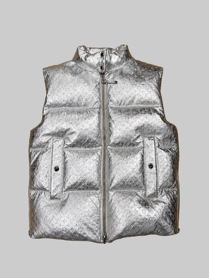 Louis Vuitton Monogram Embossed Metallic Silver Puffer Vest