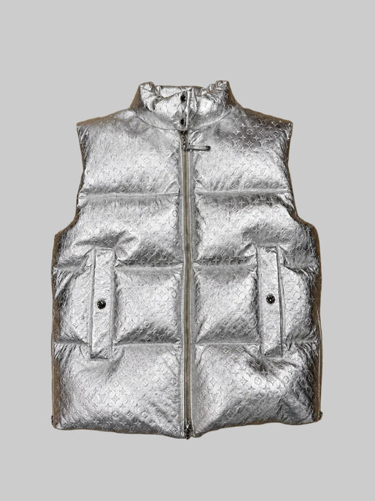 Louis Vuitton Monogram Embossed Metallic Silver Puffer Vest