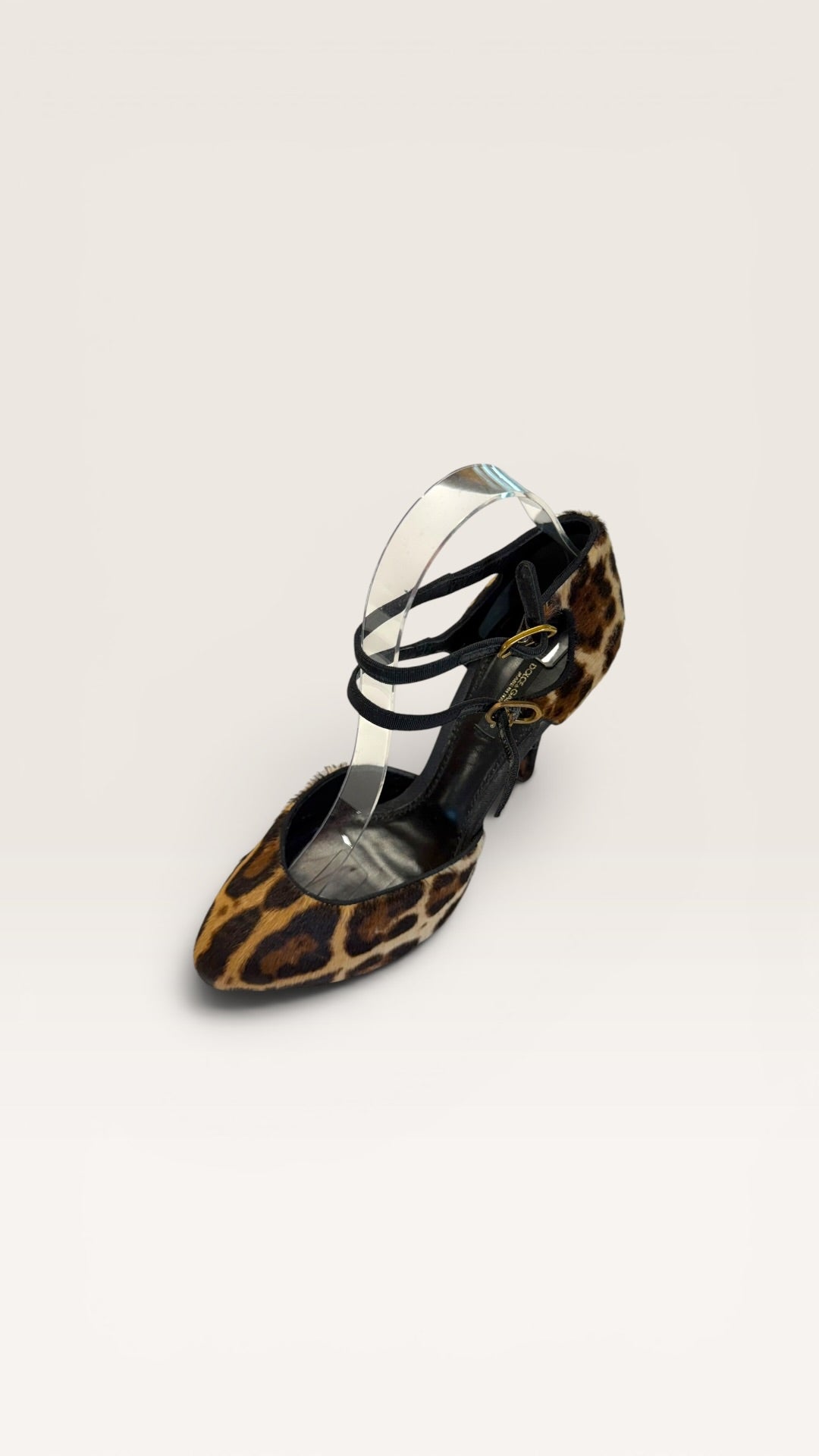 Dolce & Gabbana Leopard Print Ponyskin Ankle Strap Pump