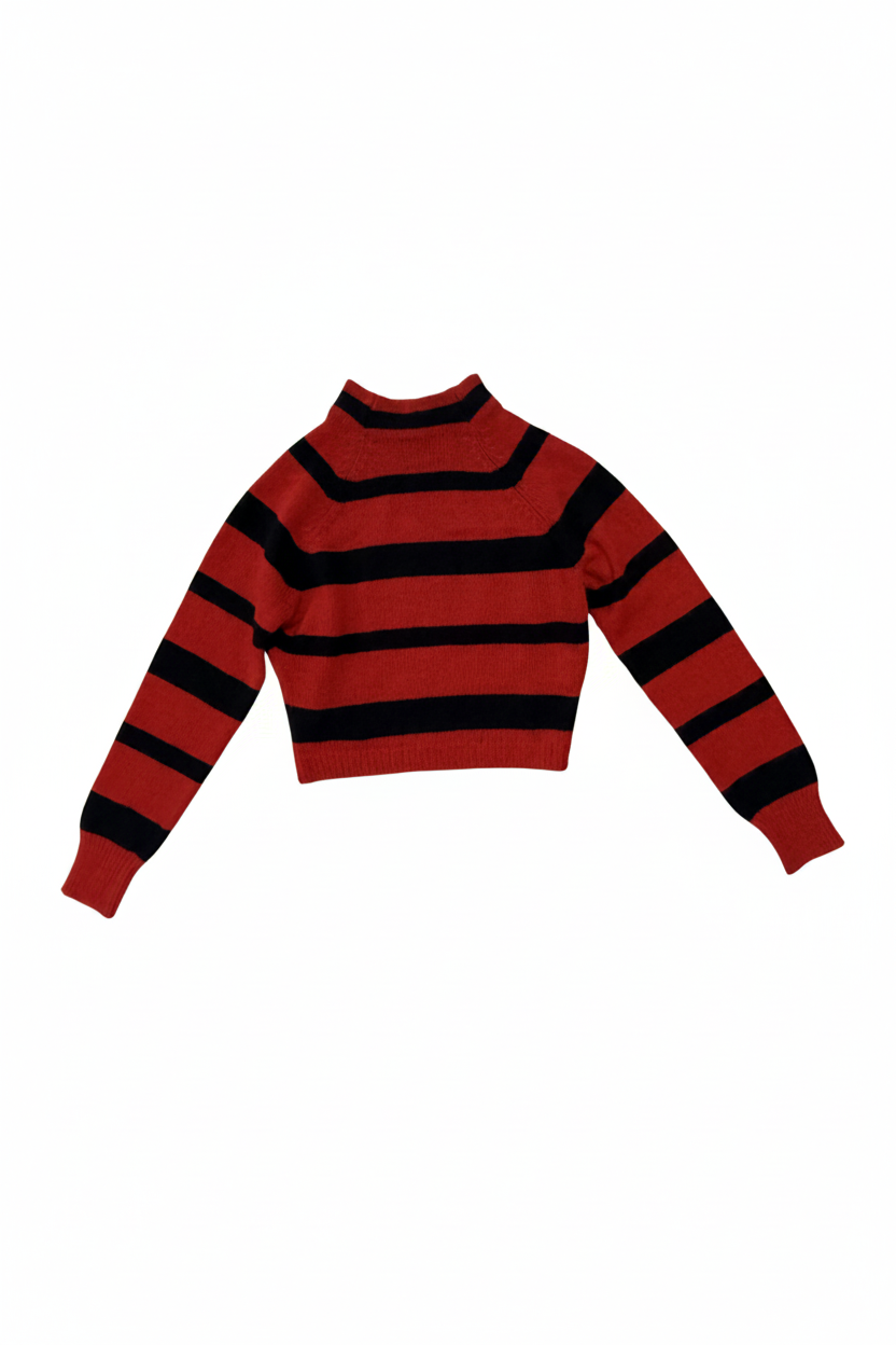 Miu Miu Striped Cropped Mock-Neck Knit Sweater