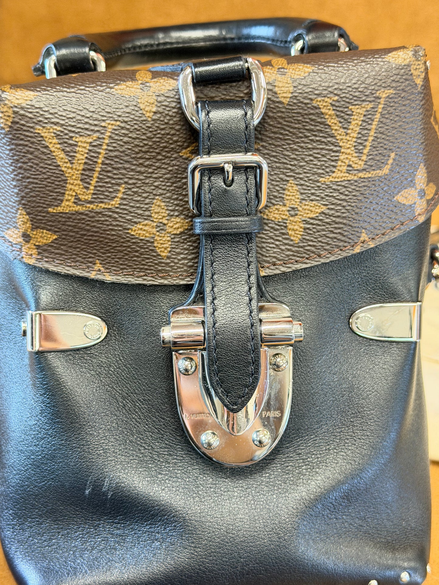 Louis Vuitton Bag in Canvas & Black Leather
