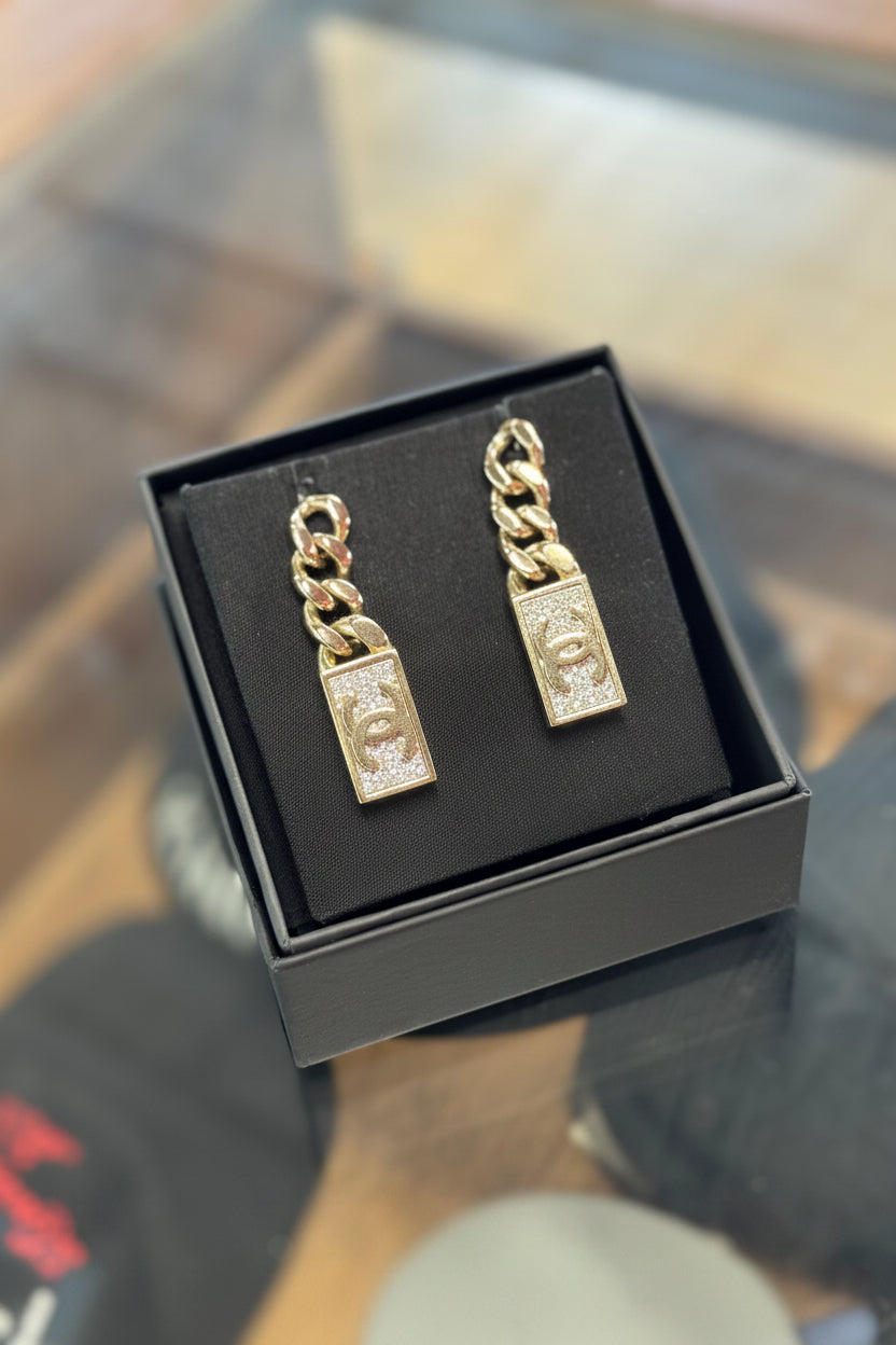 Chanel CC Logo Padlock Drop Earrings