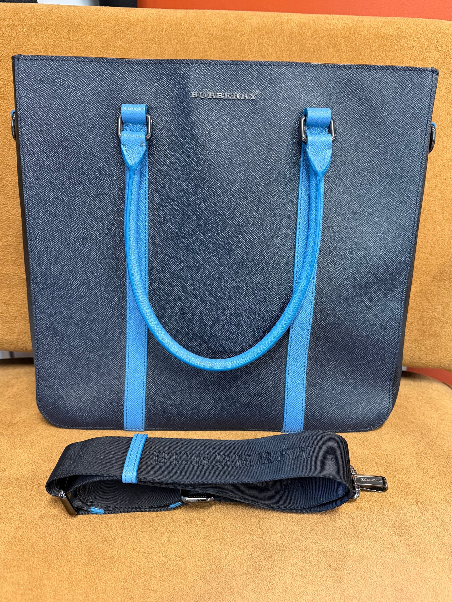Burberry Two-Tone Leather Tote Bag