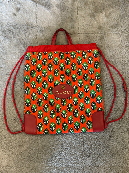 Gucci Geometric Monogram Canvas Drawstring Backpack