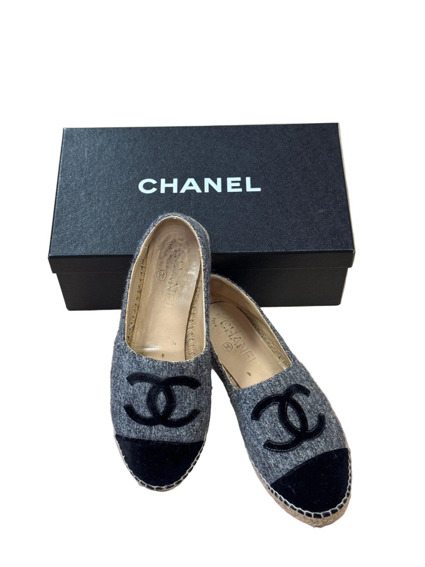 Chanel CC Logo Cap-Toe Espadrilles (Grey)