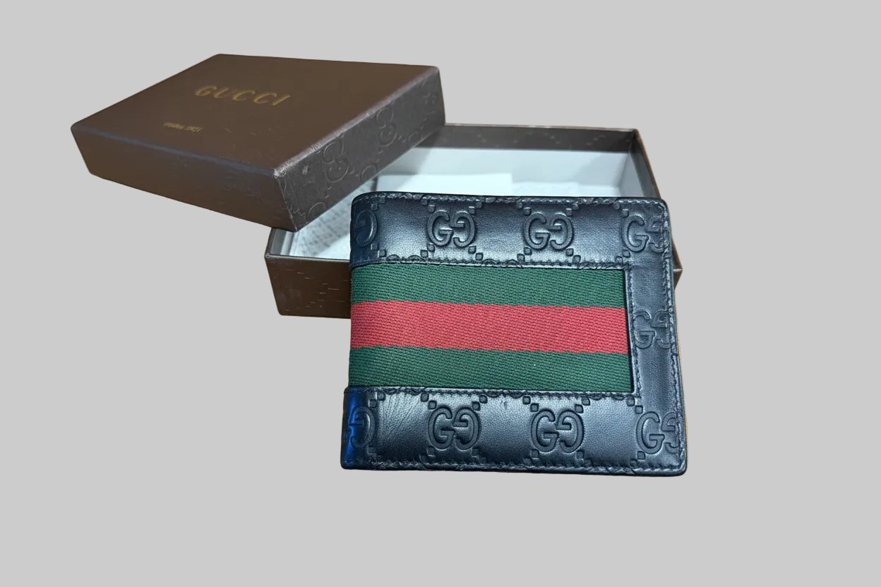 Gucci Web Stripe Microguccissima Leather Bi-Fold Wallet