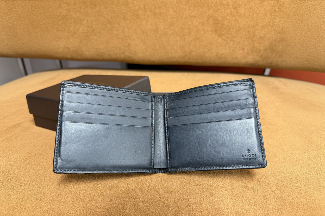 Gucci Web Stripe Microguccissima Leather Bi-Fold Wallet