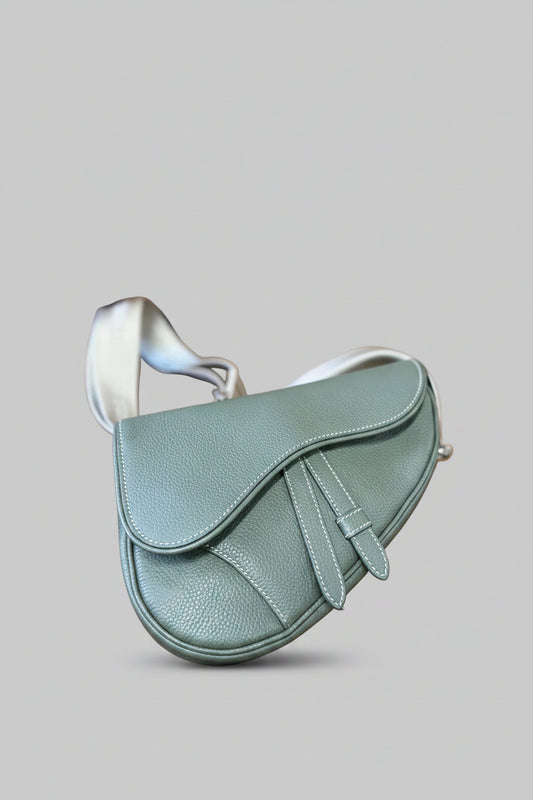 Christian Dior Saddle Bag with Strap — Sage Green Grained Calfskin