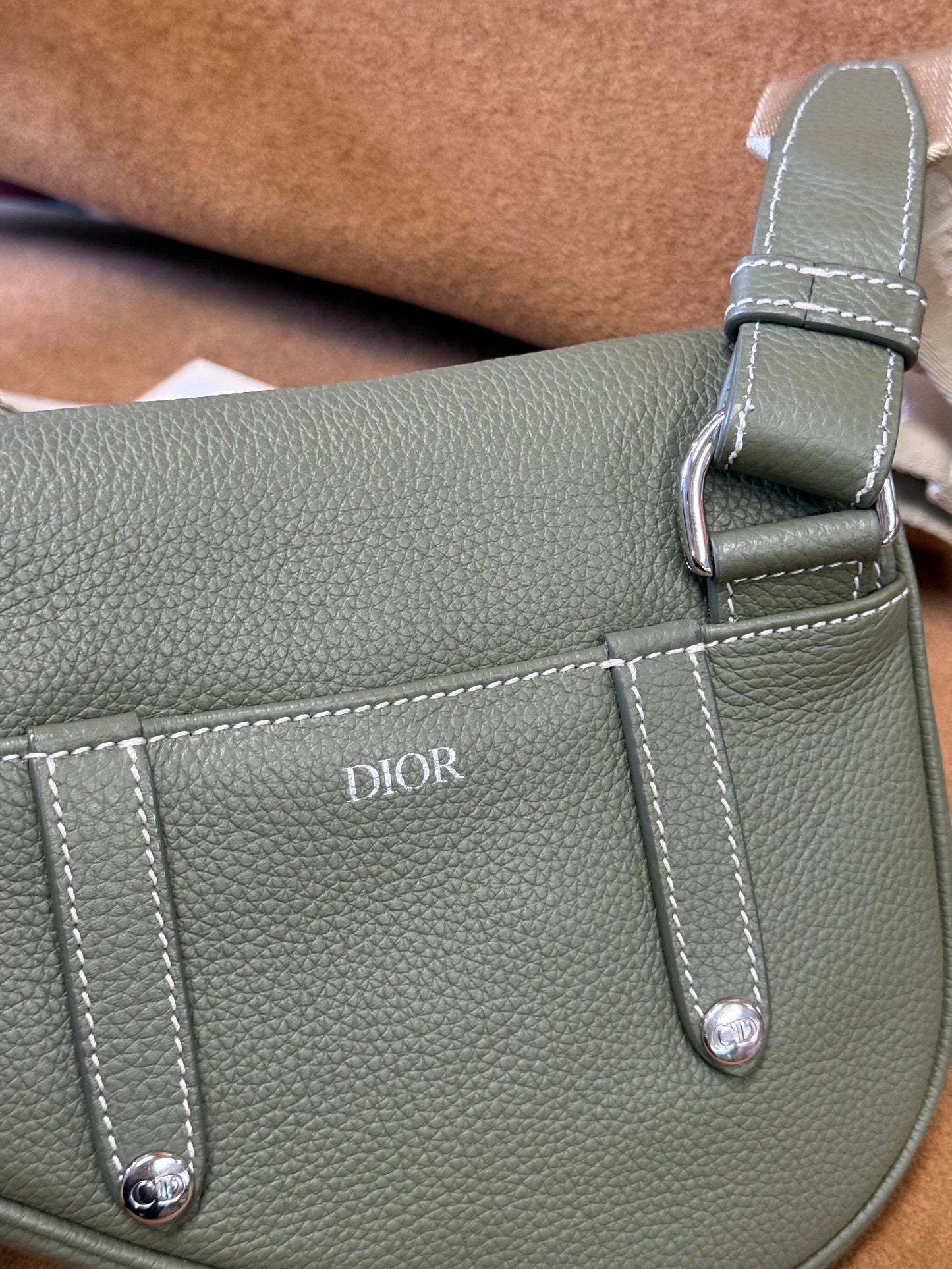 Christian Dior Saddle Bag with Strap — Sage Green Grained Calfskin