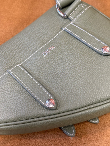 Christian Dior Saddle Bag with Strap — Sage Green Grained Calfskin