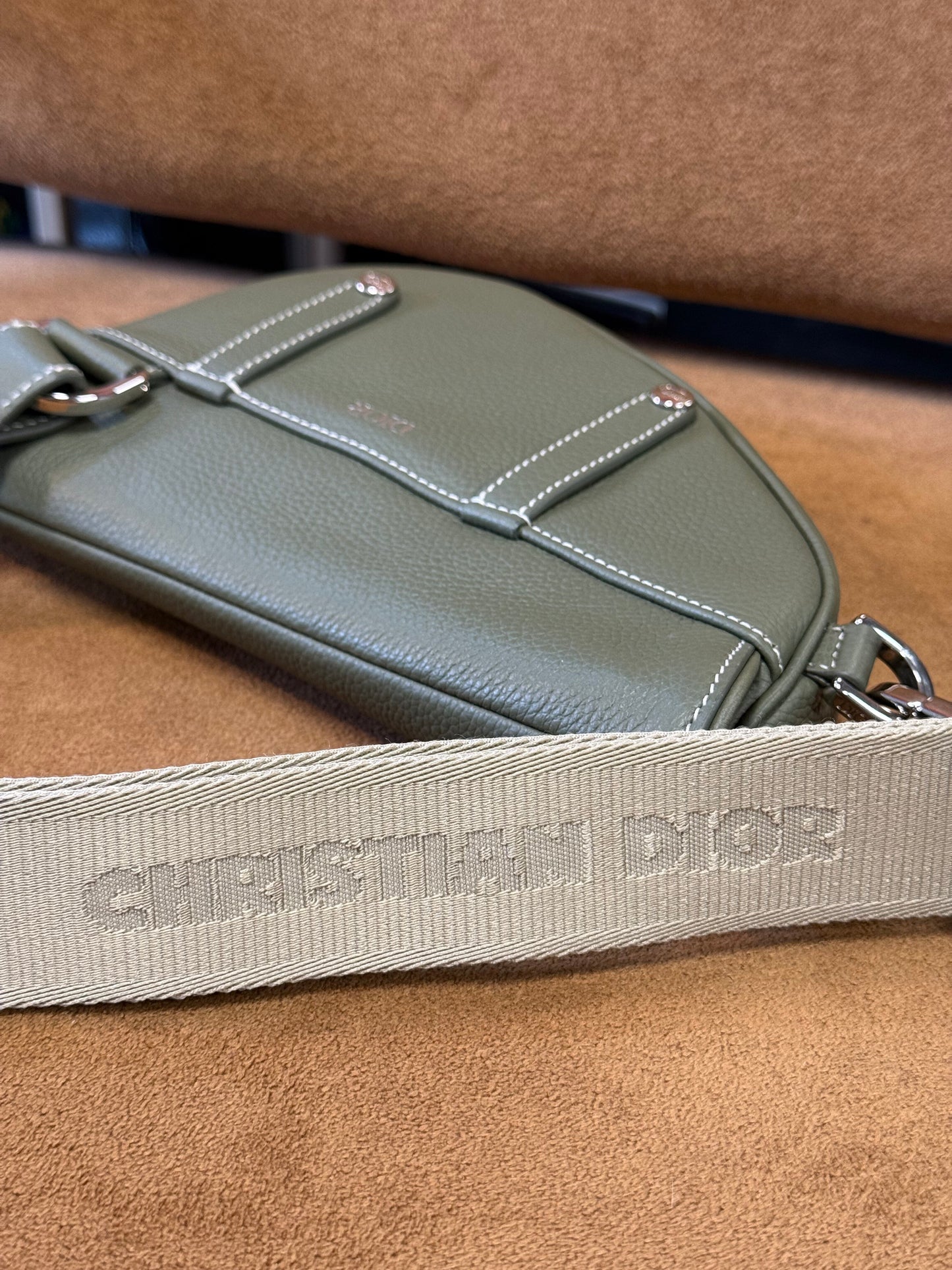 Christian Dior Saddle Bag with Strap — Sage Green Grained Calfskin