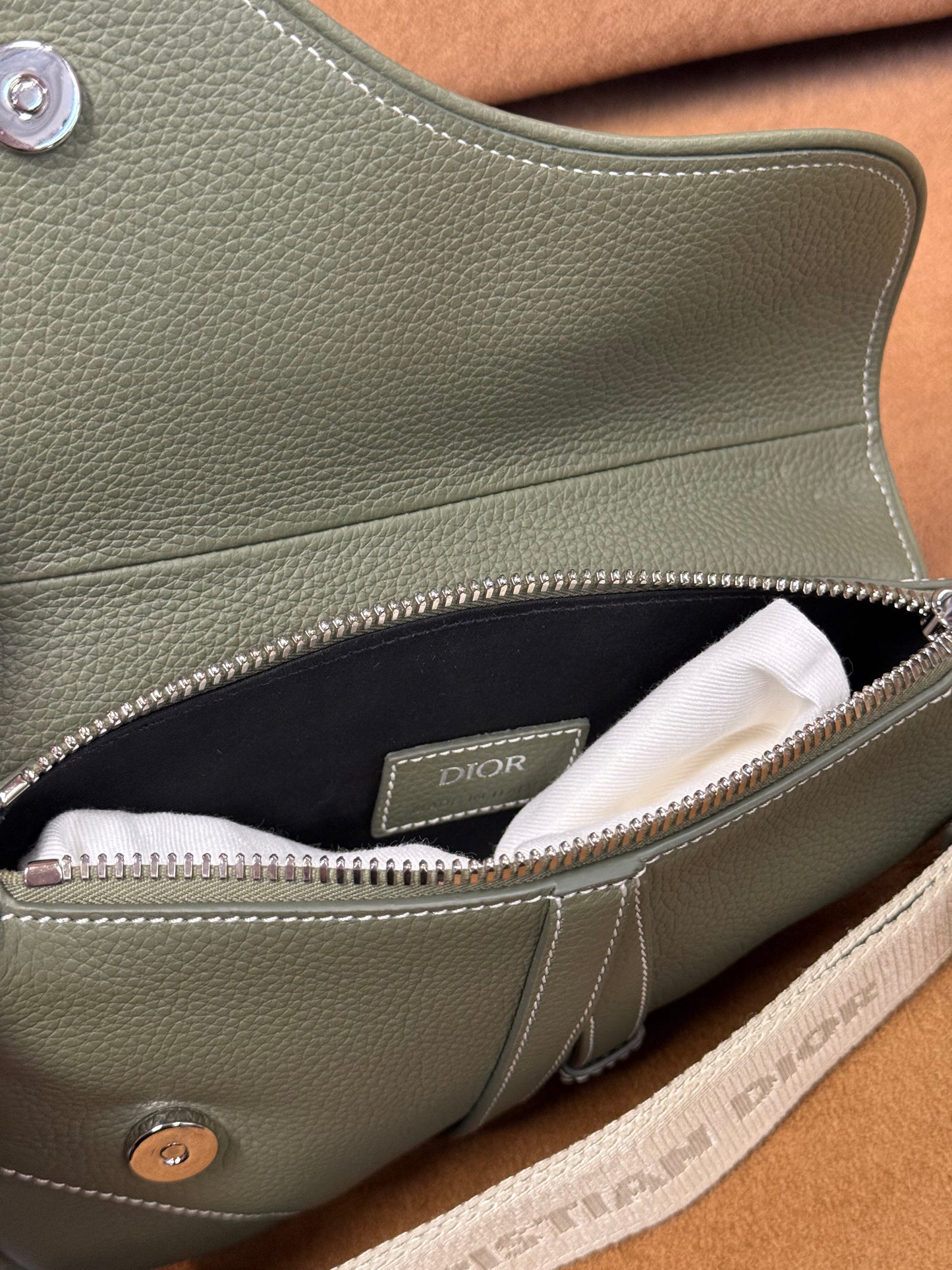 Christian Dior Saddle Bag with Strap — Sage Green Grained Calfskin