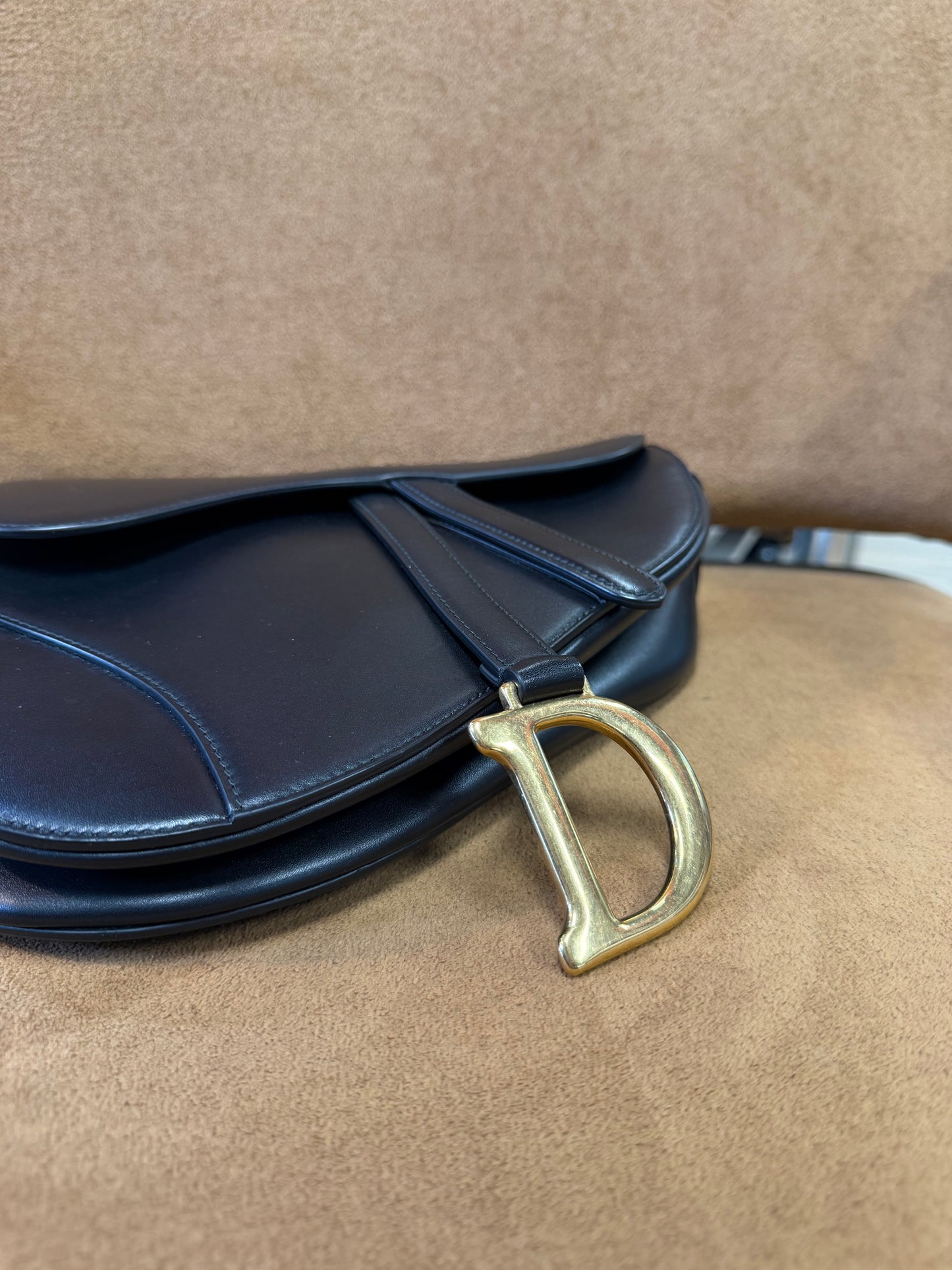 Christian Dior Saddle Bag with Strap — Black Smooth Calfskin
