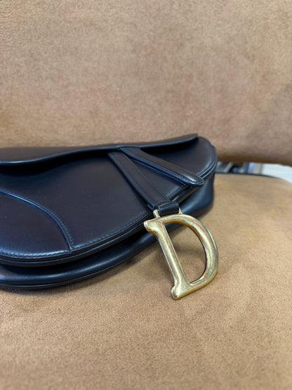 Christian Dior Saddle Bag with Strap — Black Smooth Calfskin