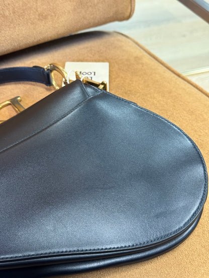 Christian Dior Saddle Bag with Strap — Black Smooth Calfskin