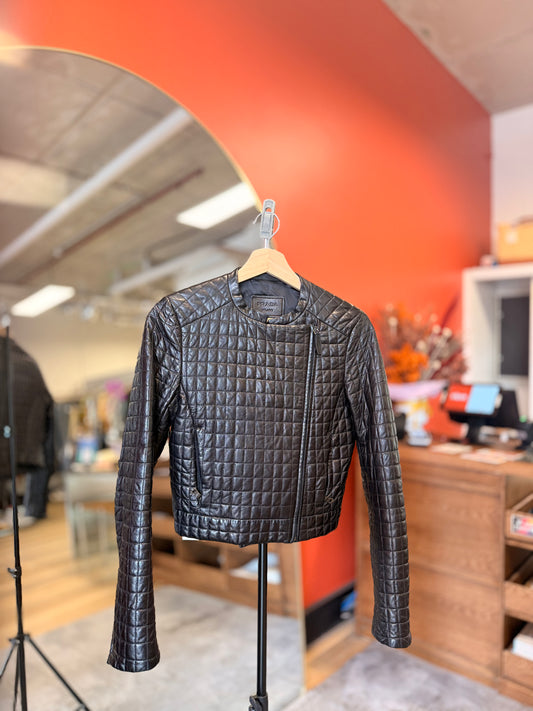 Square Check Leather Jacket