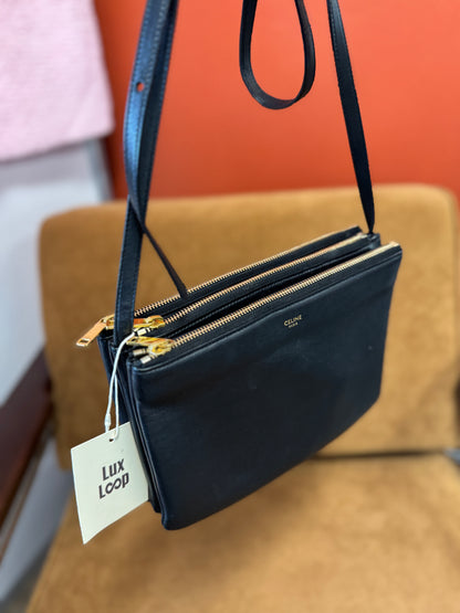 Celine Trio Crossbody Bag in Black Smooth Lambskin