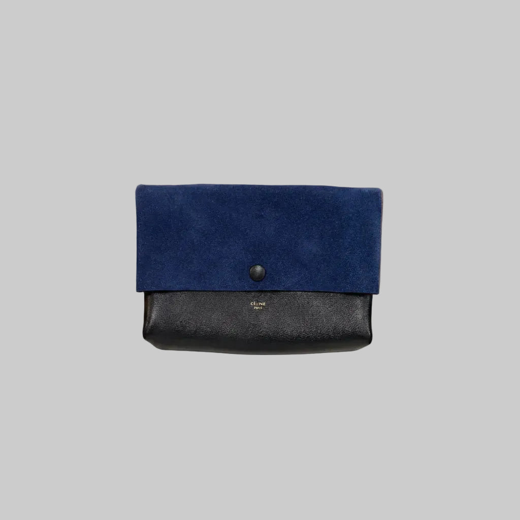 Céline Paris Bicolour Suede & Leather Fold-Over Clutch