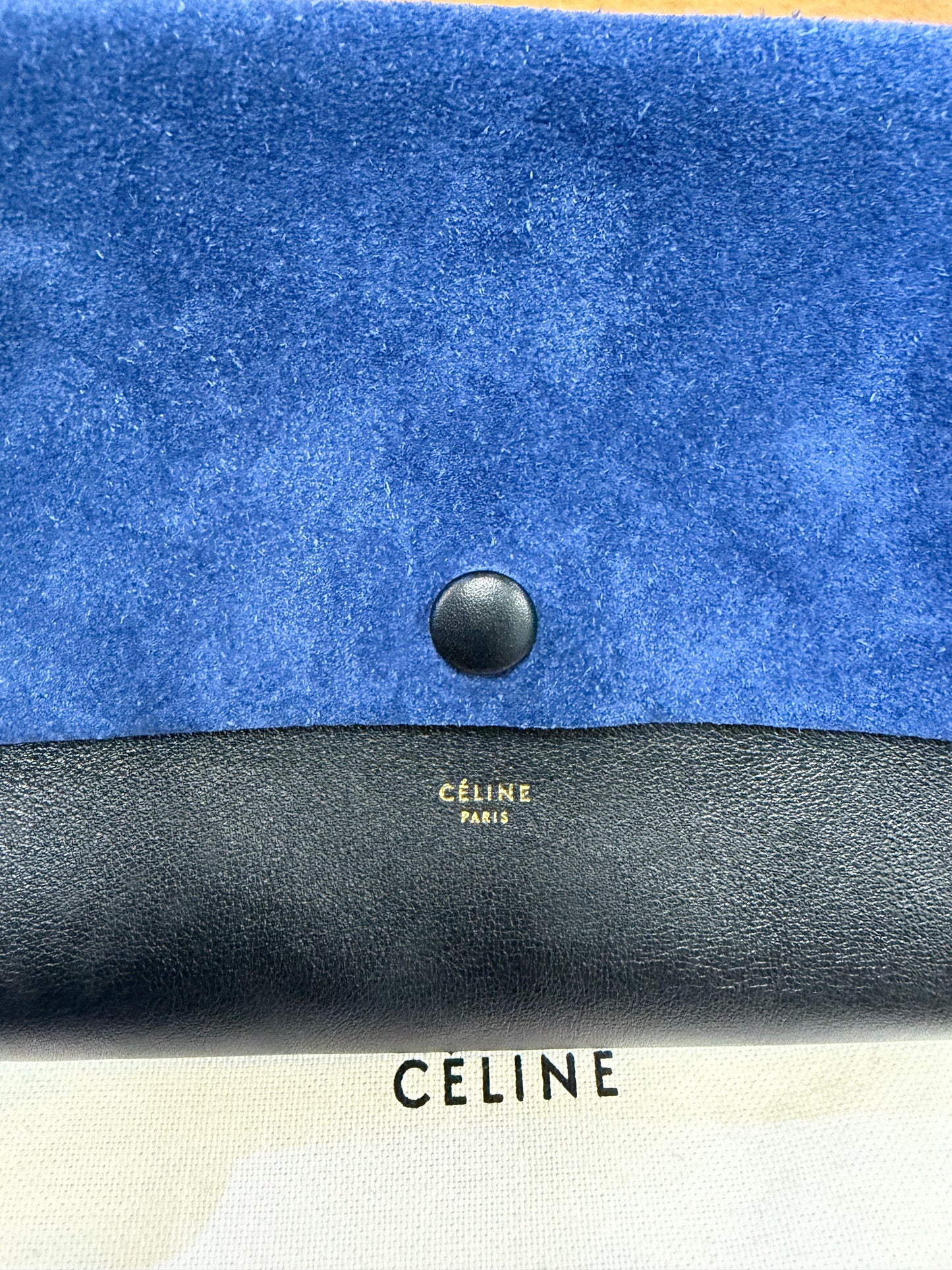 Céline Paris Bicolour Suede & Leather Fold-Over Clutch