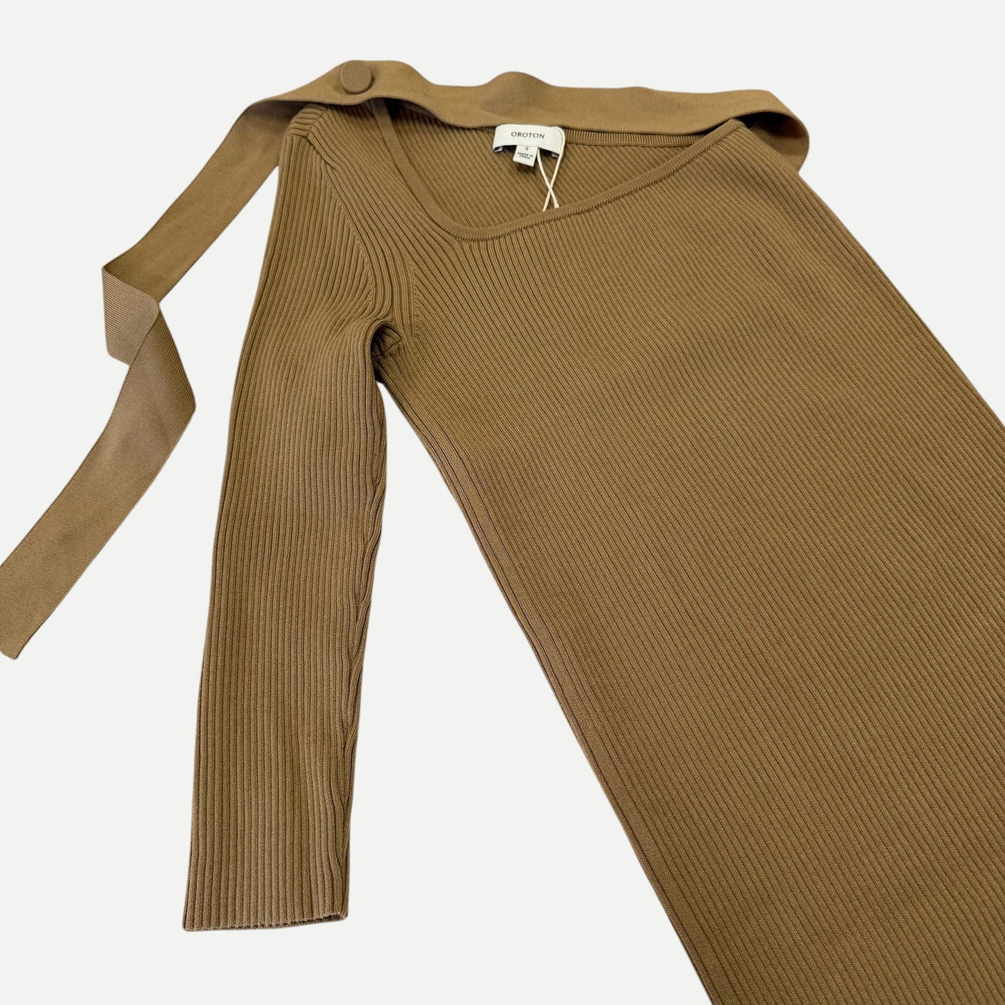 Oroton Asymmetric One-Shoulder Ribbed Knit Maxi Dress
