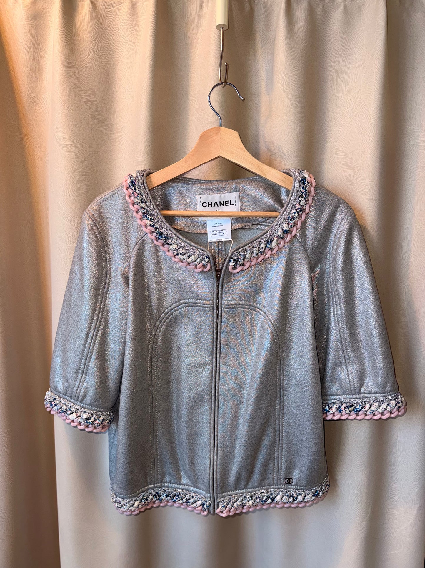 Chanel Metallic Silver Bomber Jacket