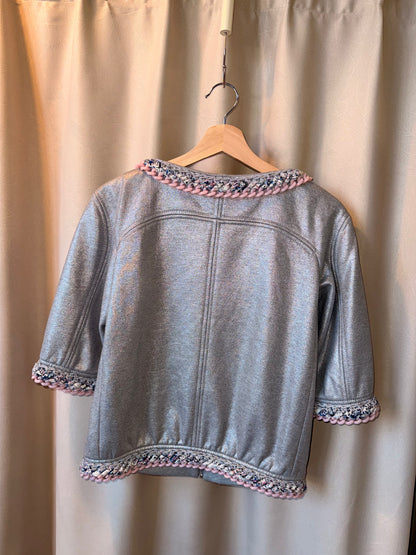 Chanel Metallic Silver Bomber Jacket