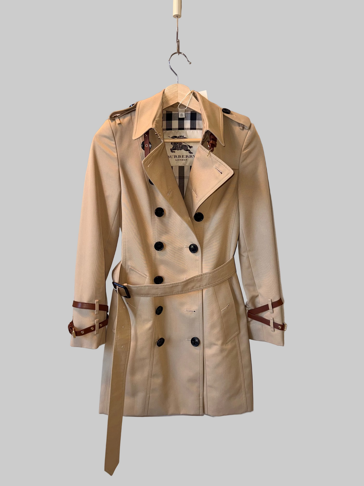 Burberry Queensborough Leather-Trim Trench Coat