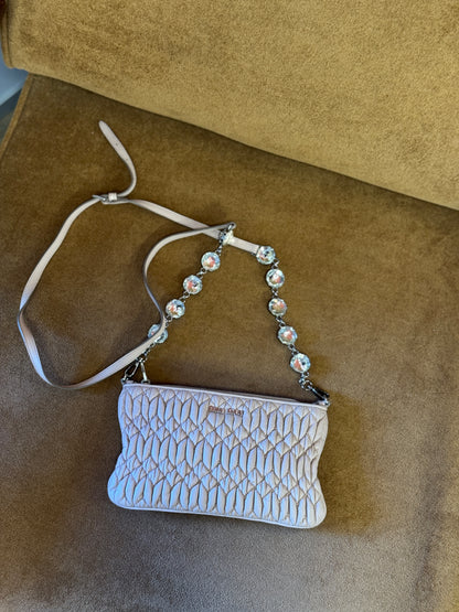 Miu Miu Nappa Matelassé Crystal Jewel Chain Clutch