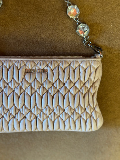 Miu Miu Nappa Matelassé Crystal Jewel Chain Clutch