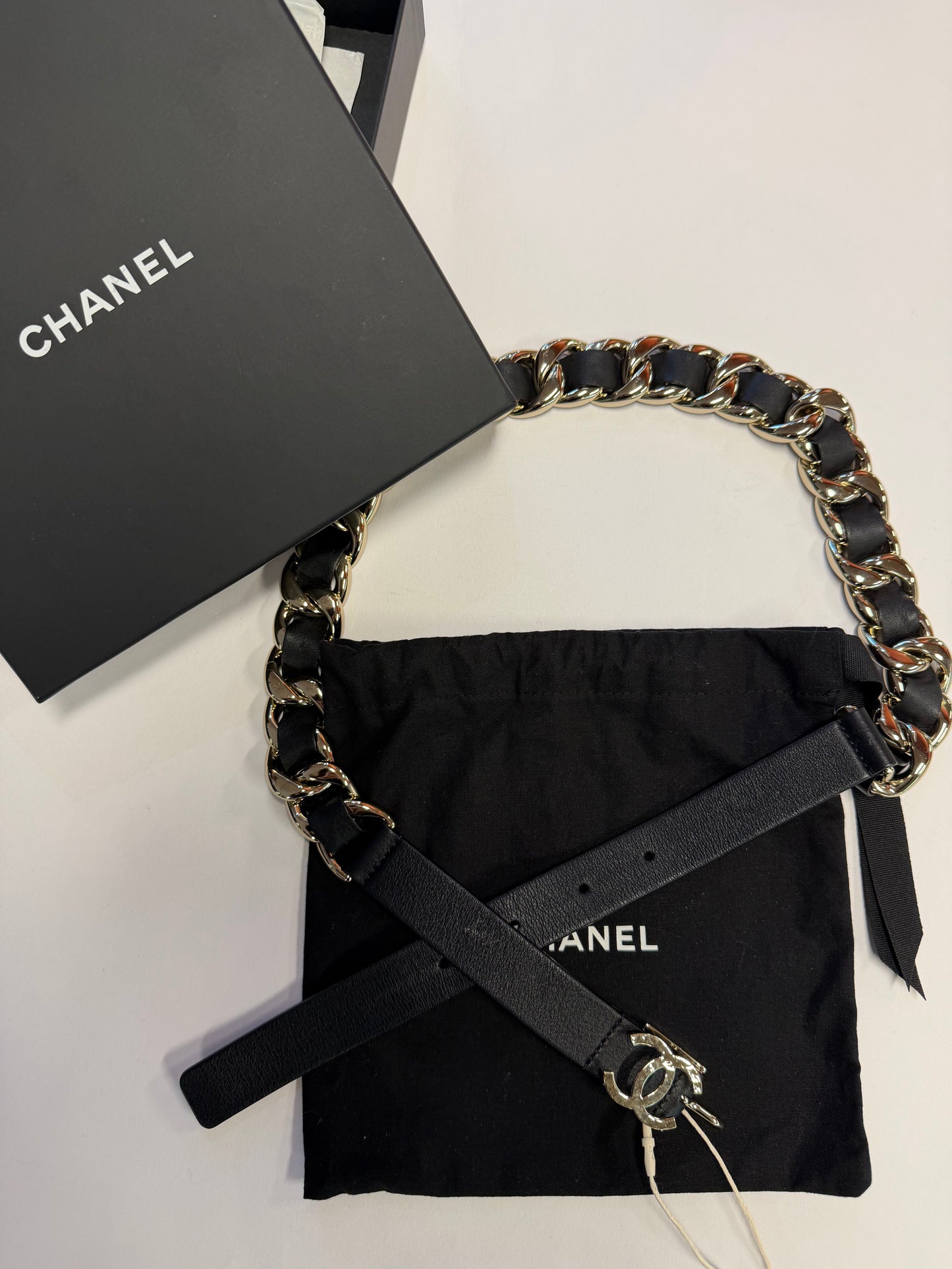 Chanel C Chain-Link Leather Belt