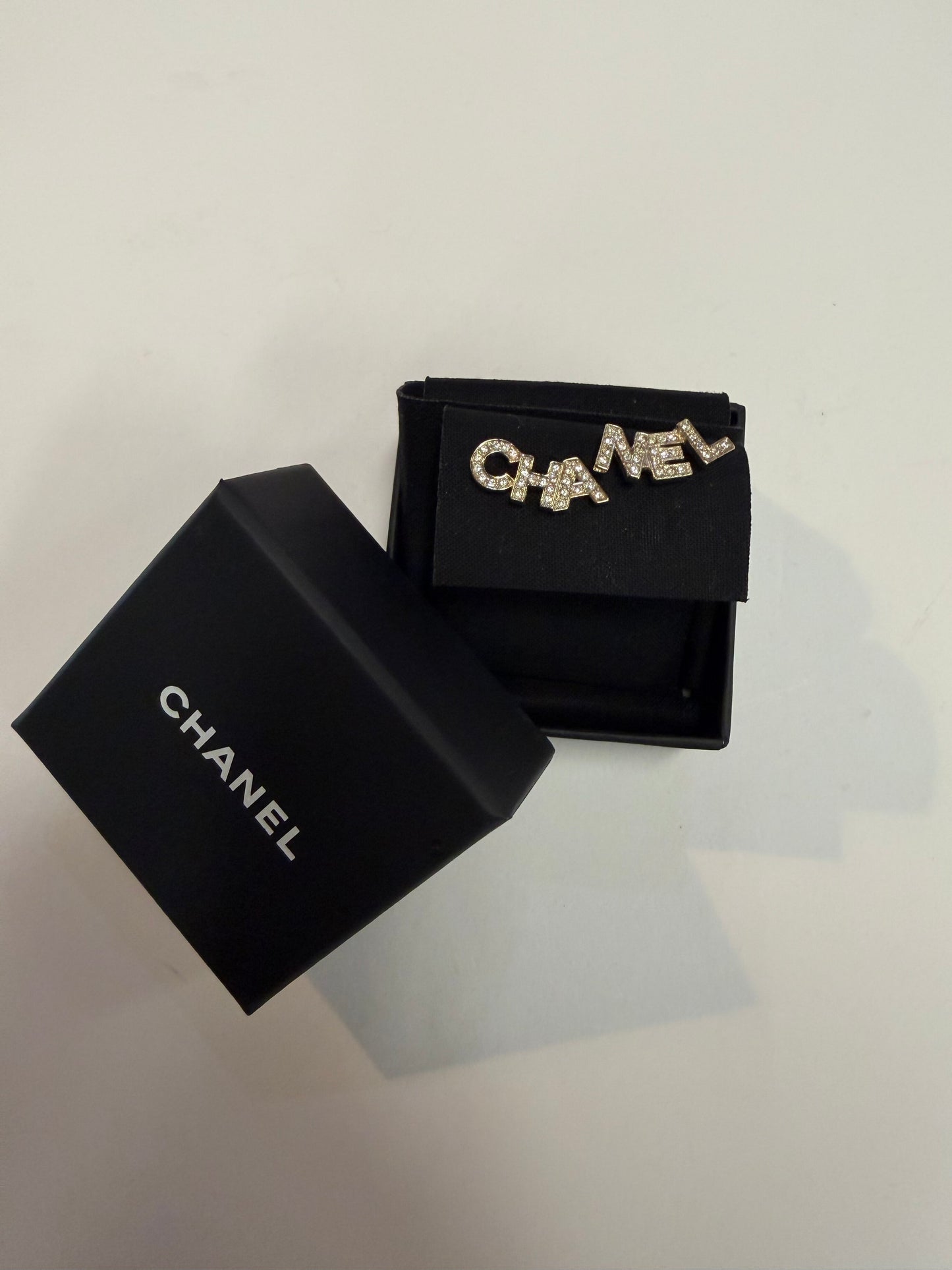 "CHANEL" Crystal Letter Stud Earrings
