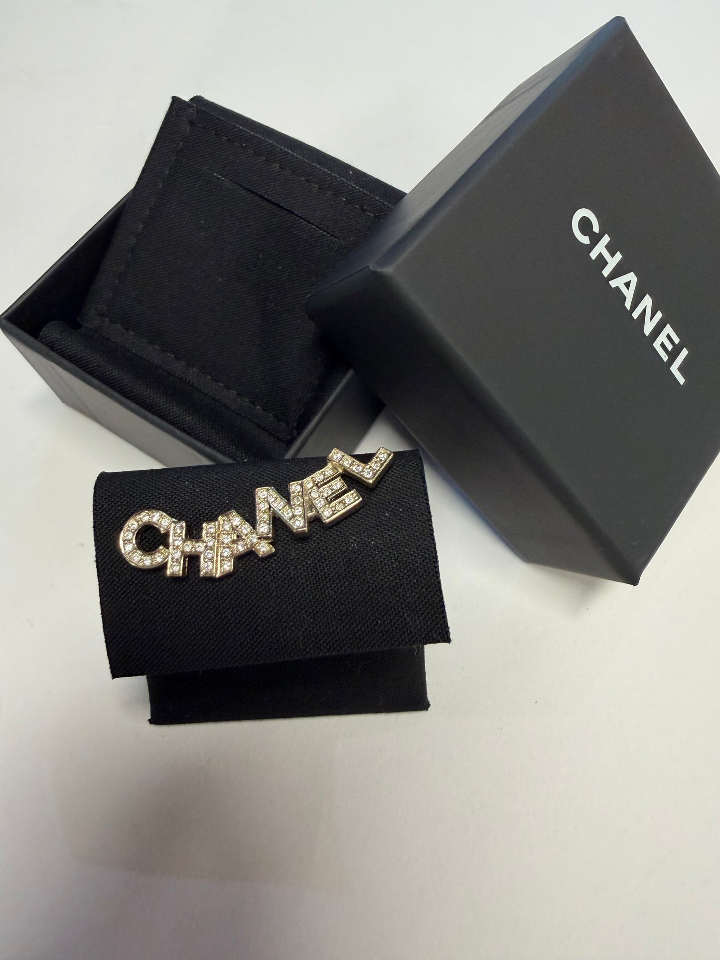 "CHANEL" Crystal Letter Stud Earrings