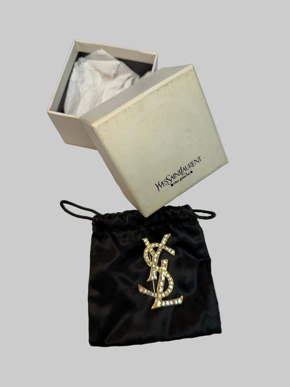 YSL Monogram Crystal Brooch