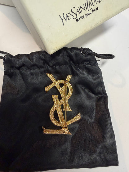 YSL Monogram Crystal Brooch