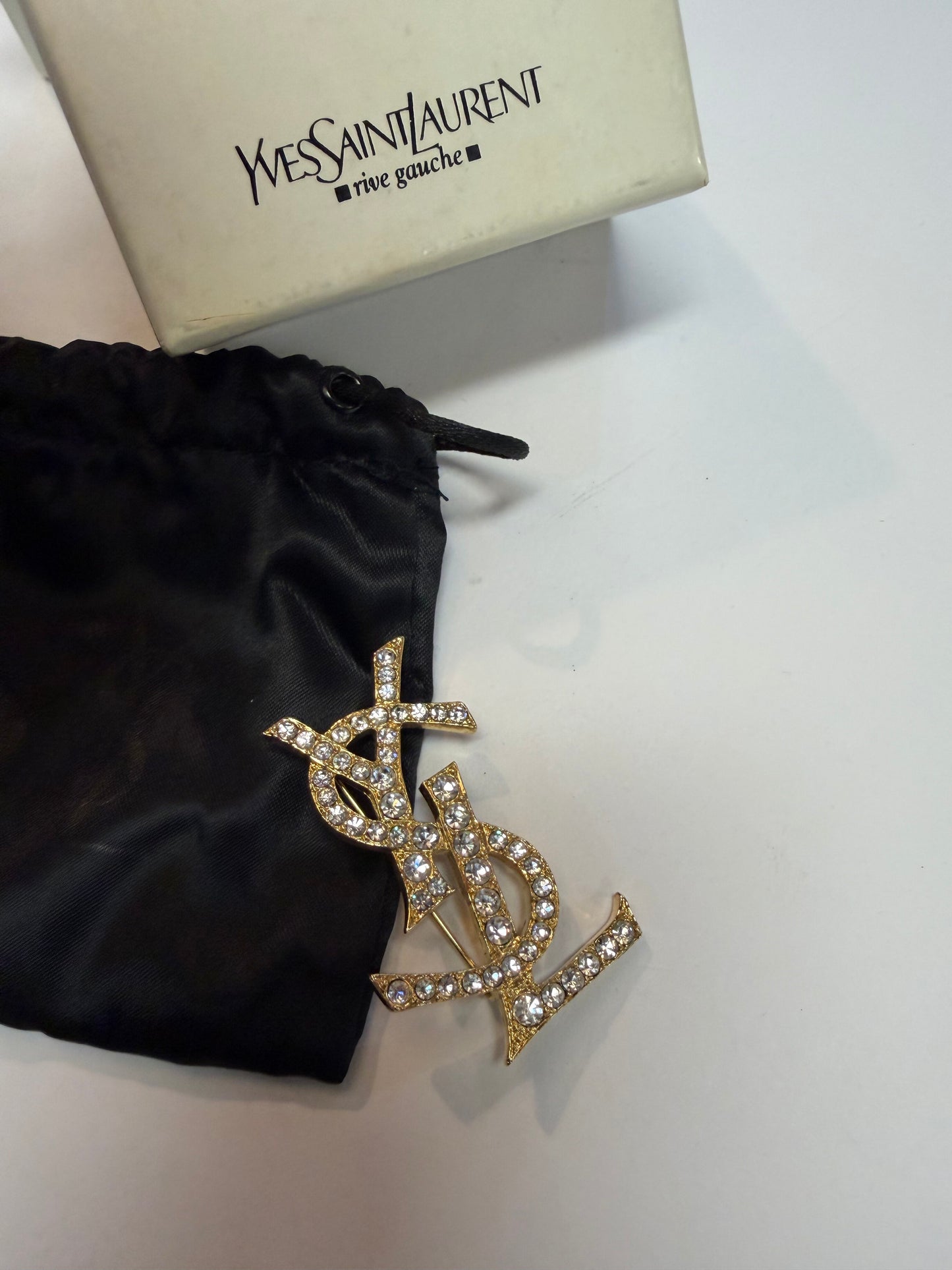 YSL Monogram Crystal Brooch